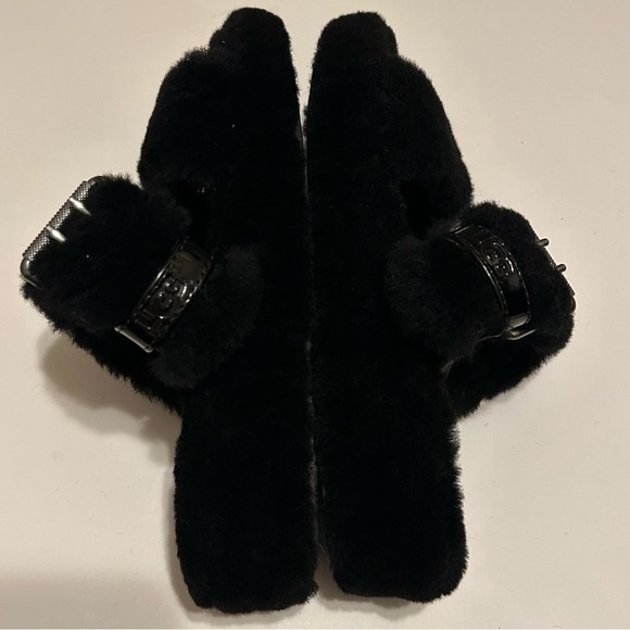 UGG Fuzz Yeah Black Furry Comfy Slipper Slide Slip on Sandal with buckle Size 7 - Picture 3 of 8